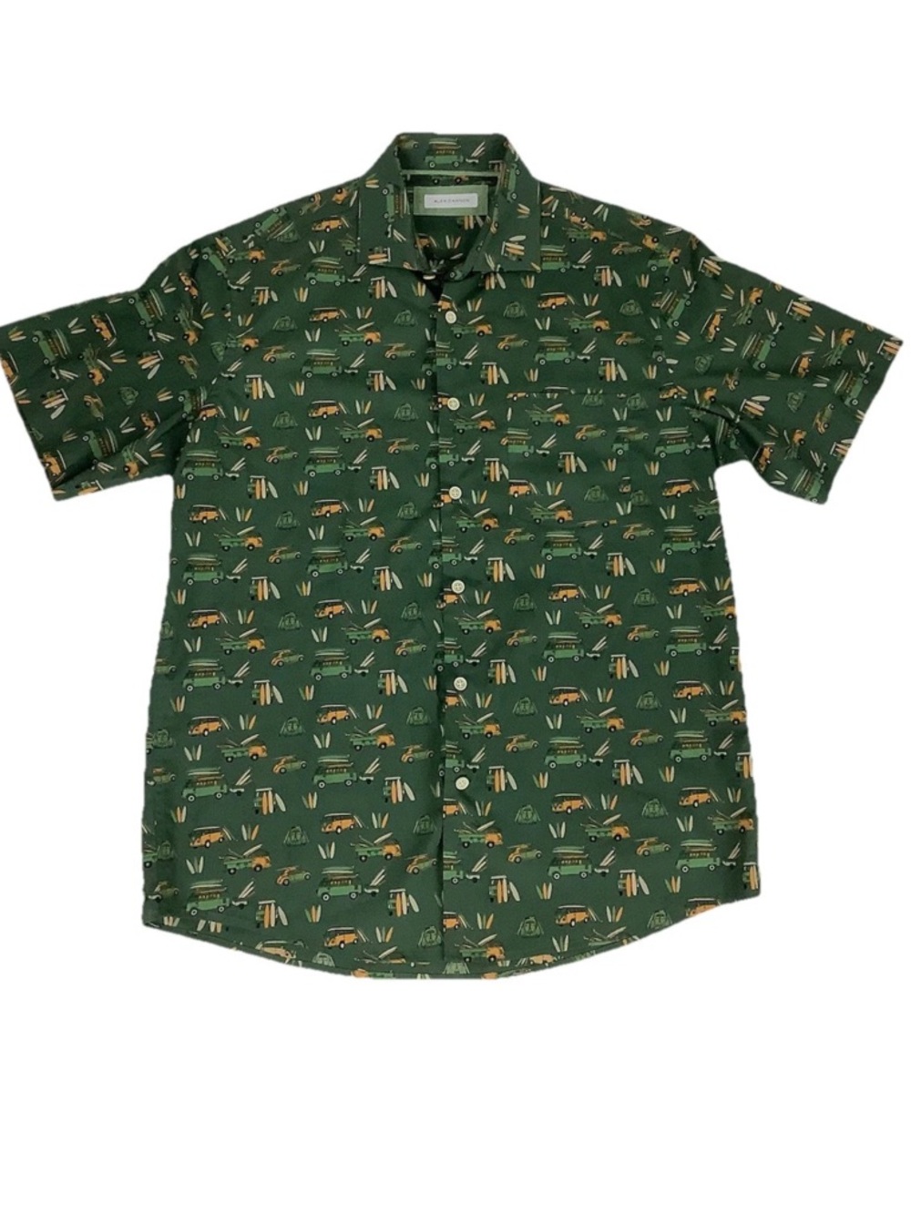 Alex Cannon Sz L 100% Cotton VW Bug Van Surfboard Print Beach Vacation Shirt